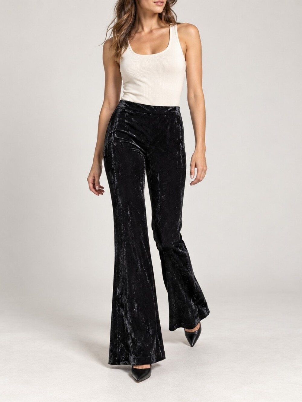 Zara Woman Collection Black Crushed Velvet Flare Pants M